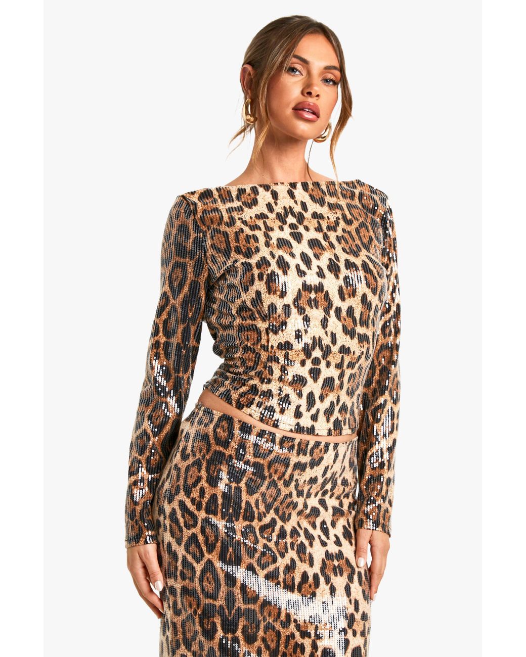 Boohoo White Leopard Sequin Backless Top