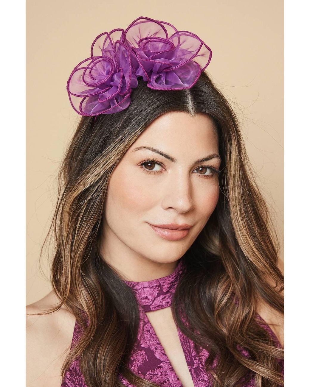Wallis Purple Organza Loop And Feather Headband