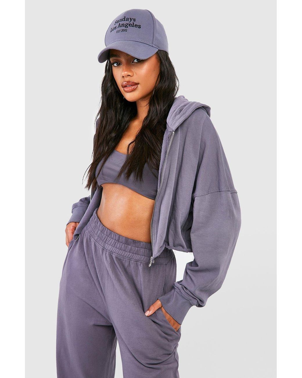 Boohoo Oversized Overdyed Cropped Boxy Zip Through Hoodie in Purple | Lyst  UK