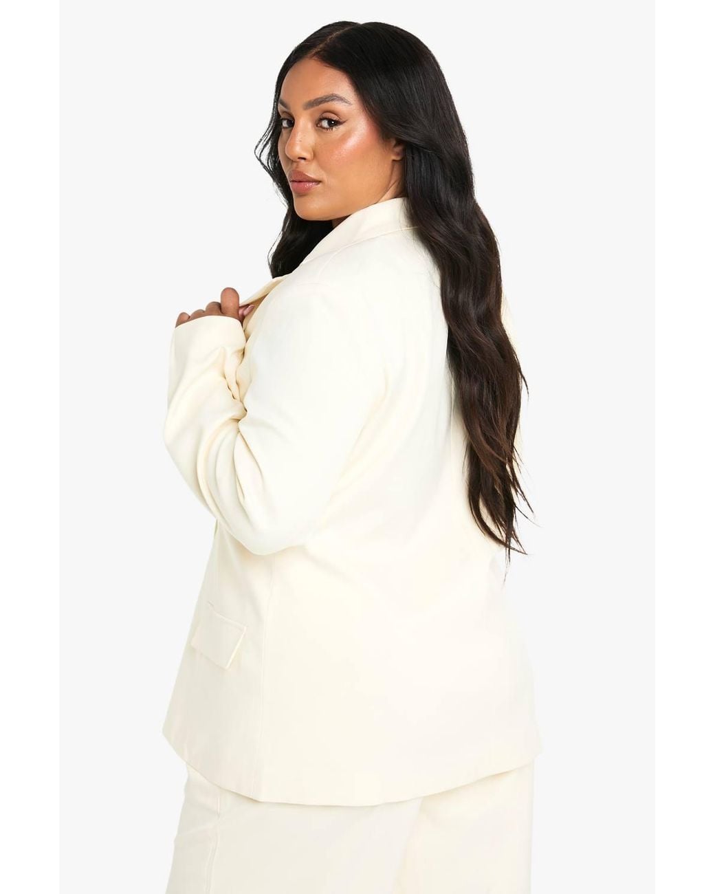 Boohoo Natural Plus Button Down Pocket Blazer