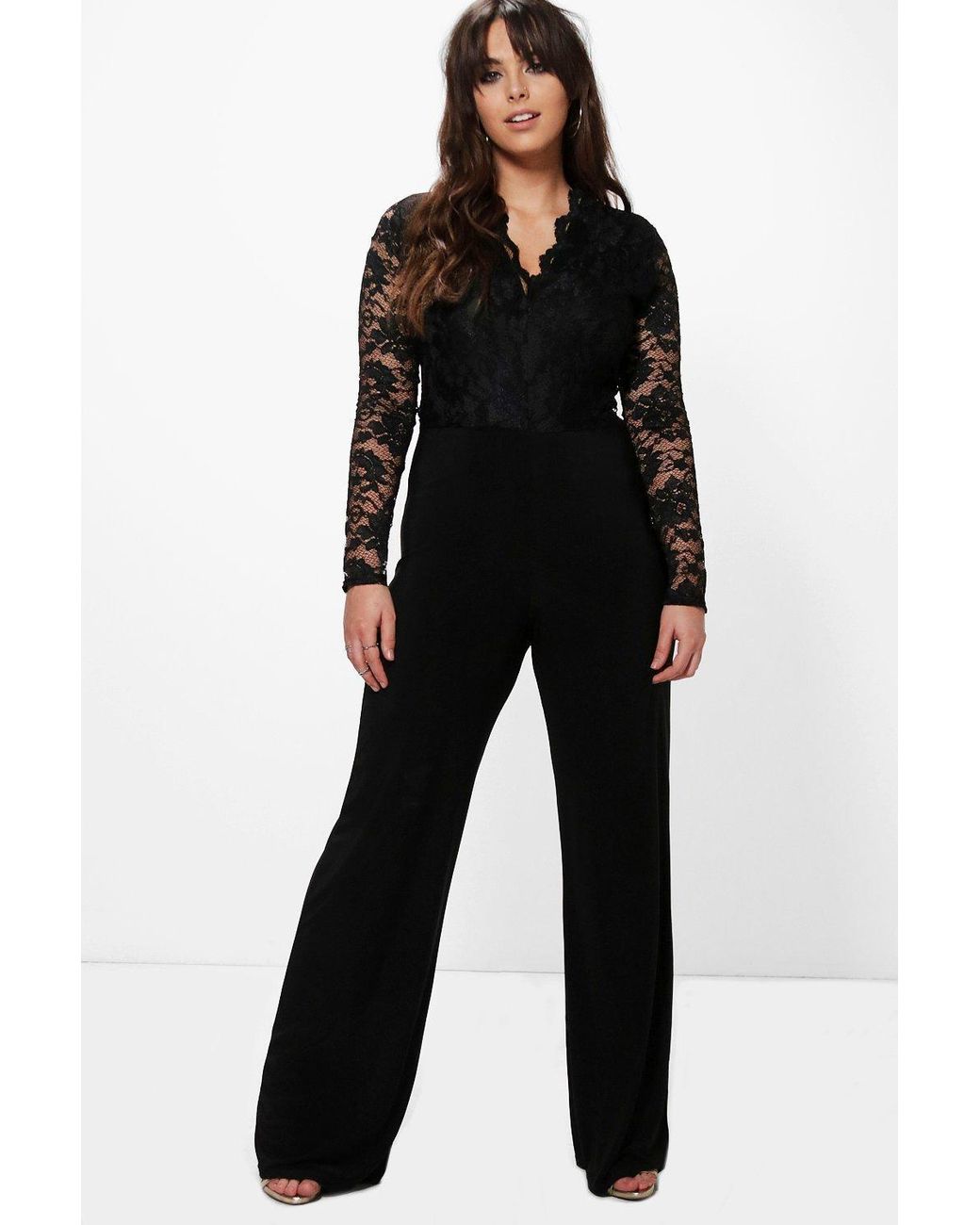 Boohoo Plus Long Sleeve Lace Top Slinky 