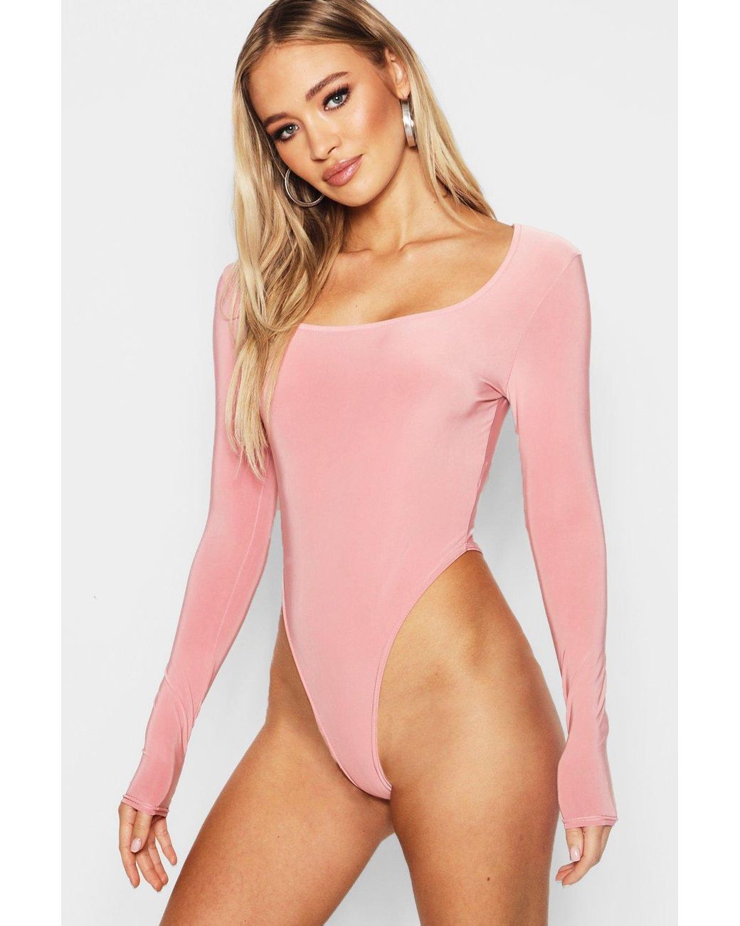 Boohoo Square Neck Long Sleeve Thong Bodysuit | Lyst