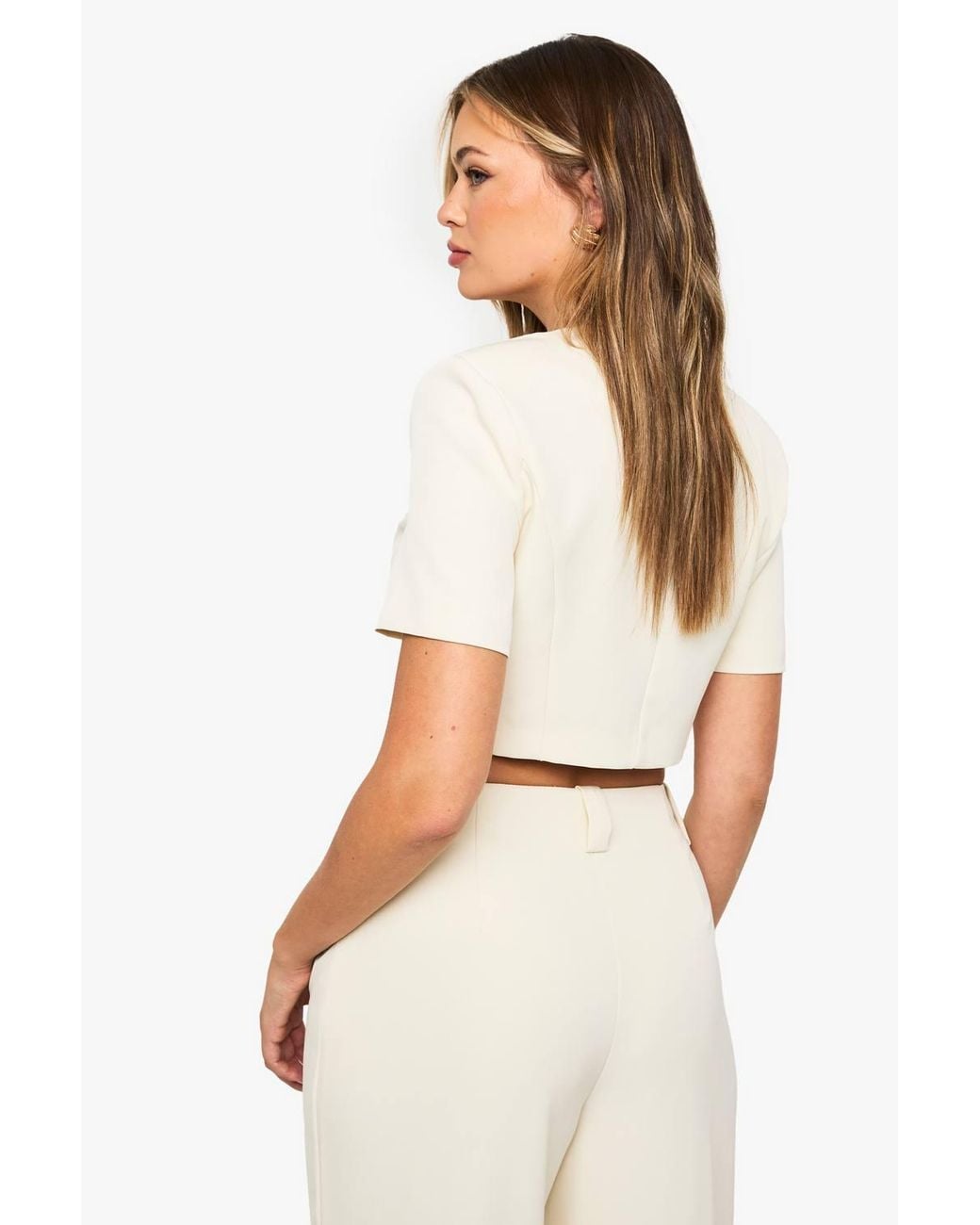 Boohoo White Contrast Button Collarless Cropped Blazer