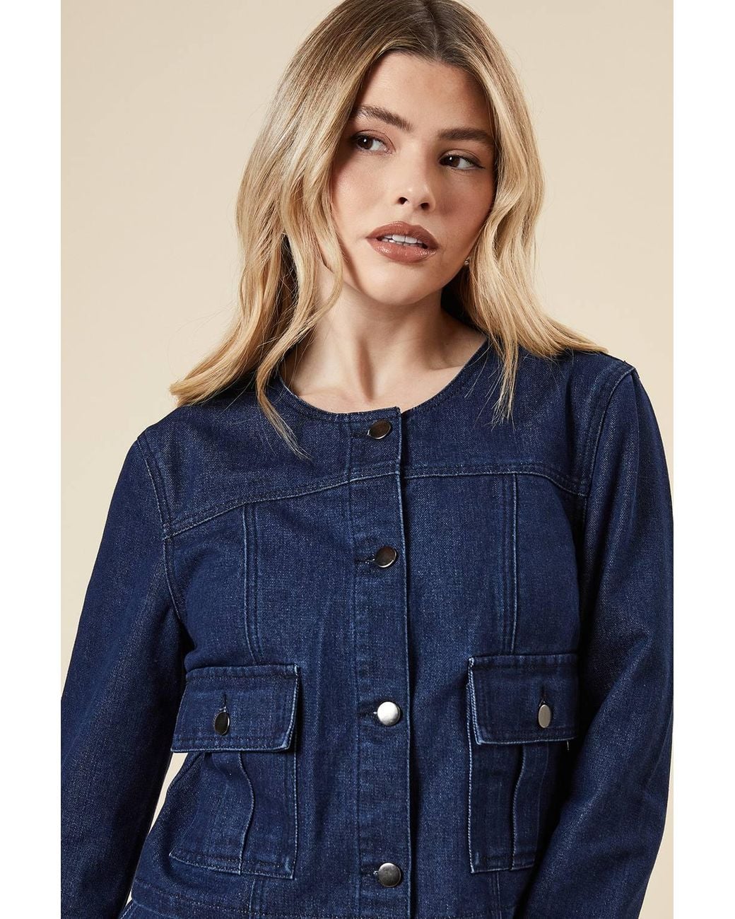 Dorothy Perkins Blue Cropped Collarless Jacket