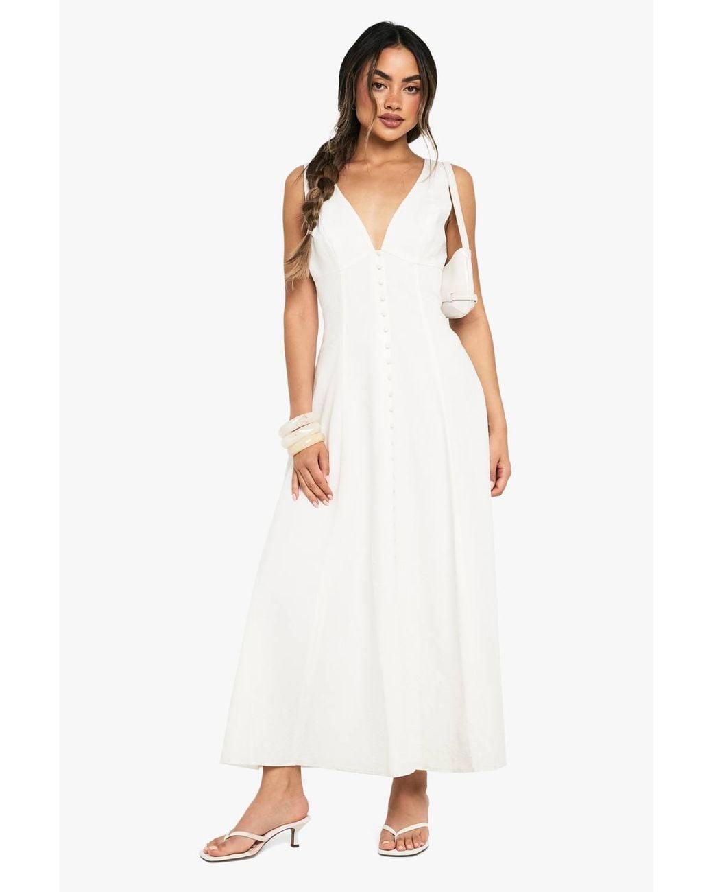 knee length dresses for ladies Kylie Linen Maxi Dress Ivory / S