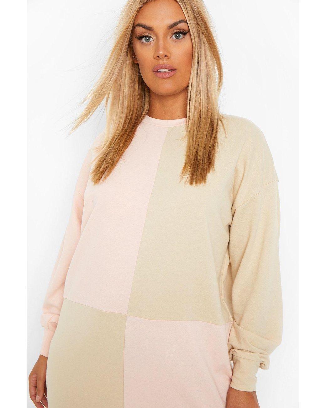 Boohoo Plus Colour Block Sweat Dress in Pink - Lyst