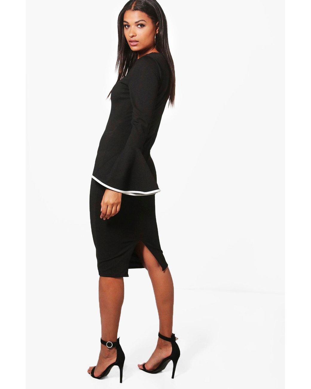 flared sleeve midi dress