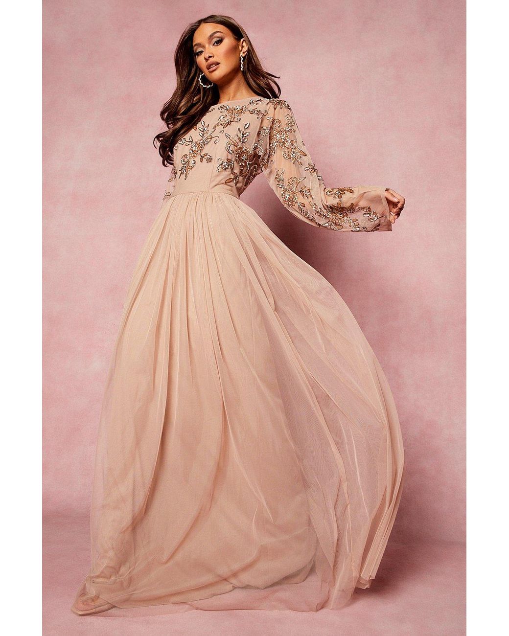 Boohoo Bridesmaid Hand Embellished Long 