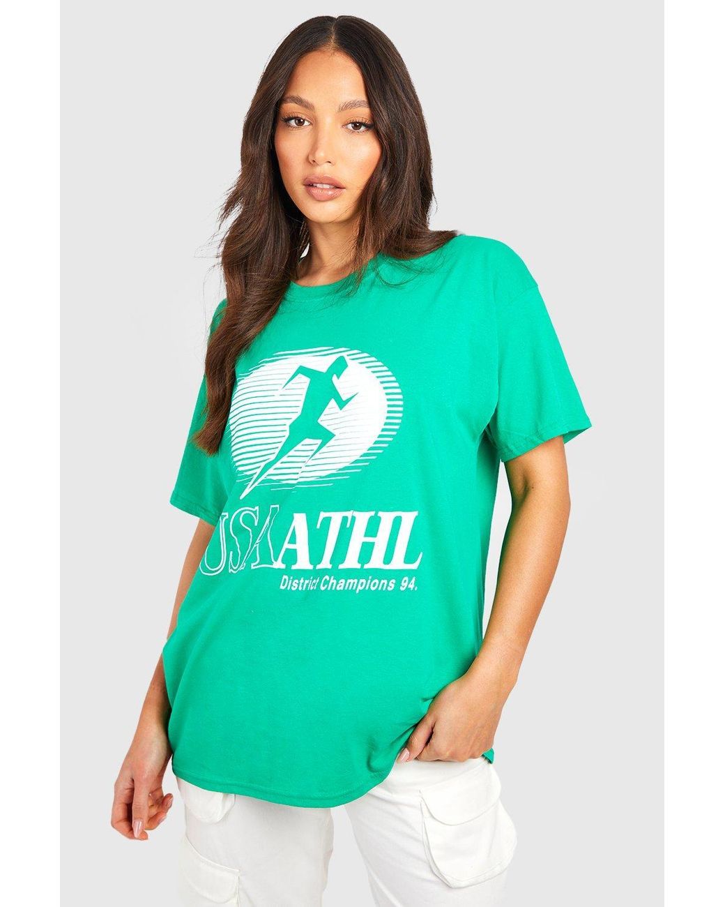 Boohoo Tall Usa Athleisure Graphic T-shirt in Green | Lyst