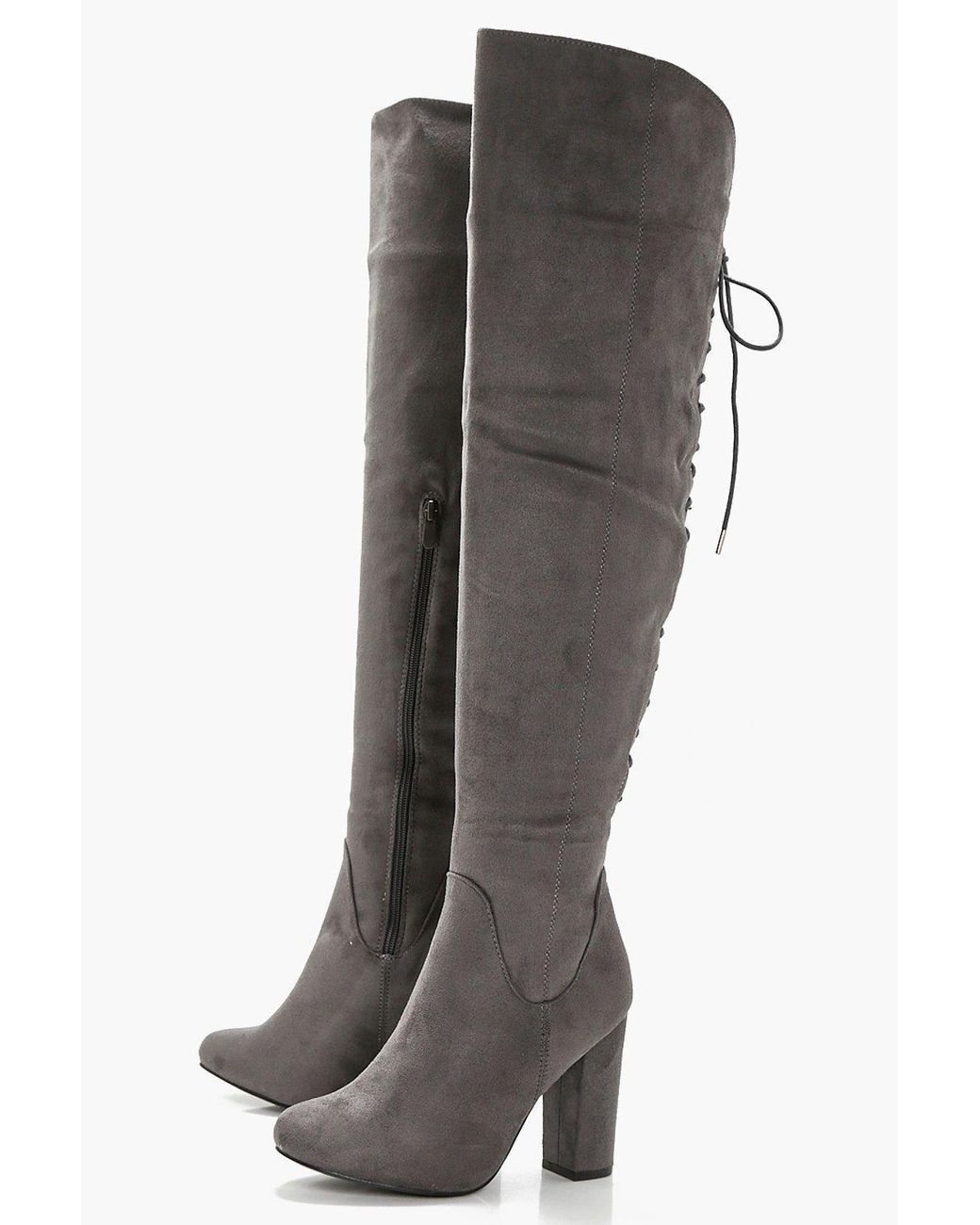 grey block heel boot