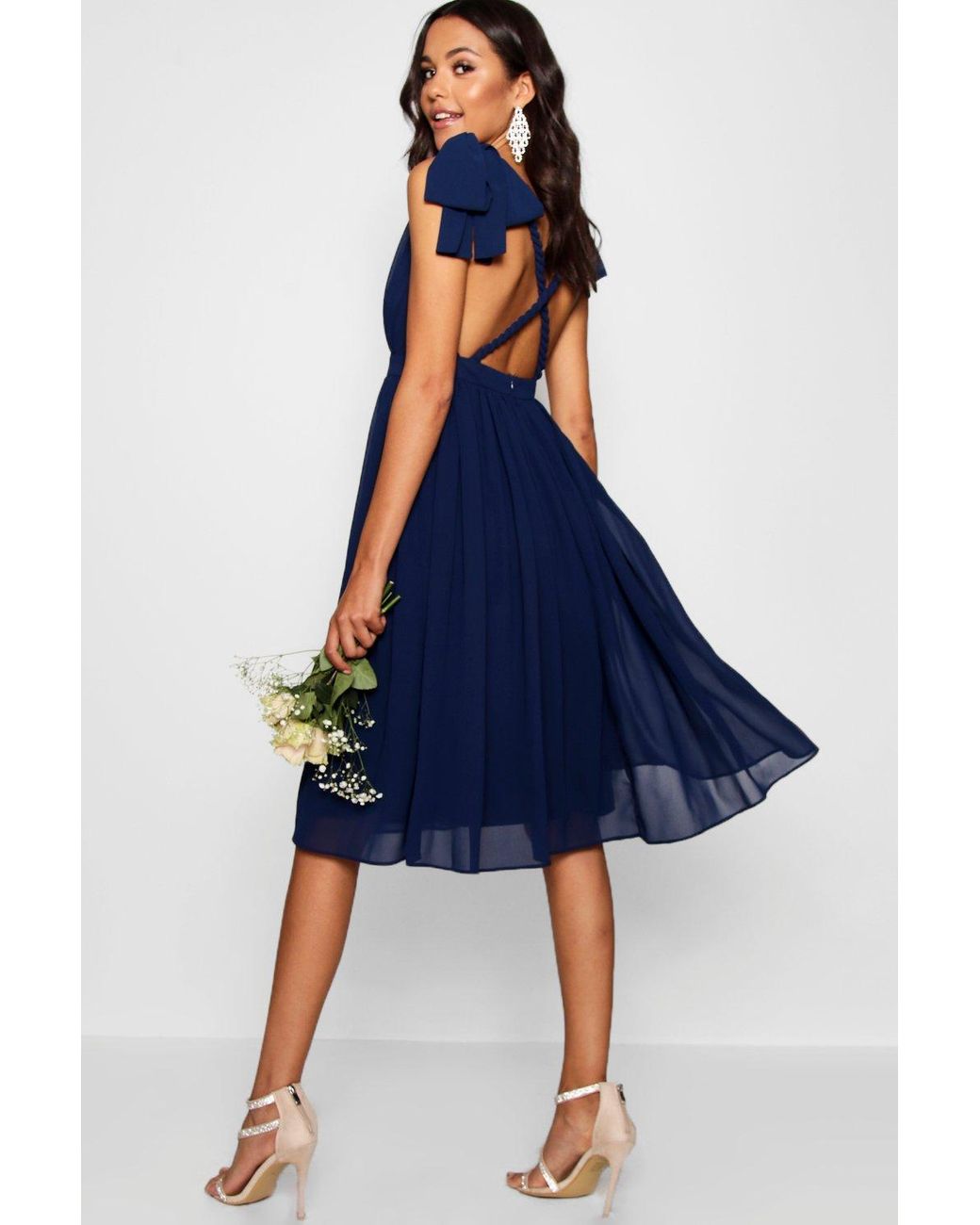 midi blue bridesmaid dress