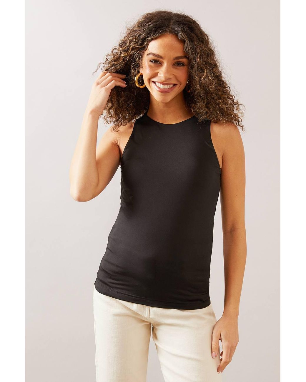 Wallis Black Round Neck Jersey Cami