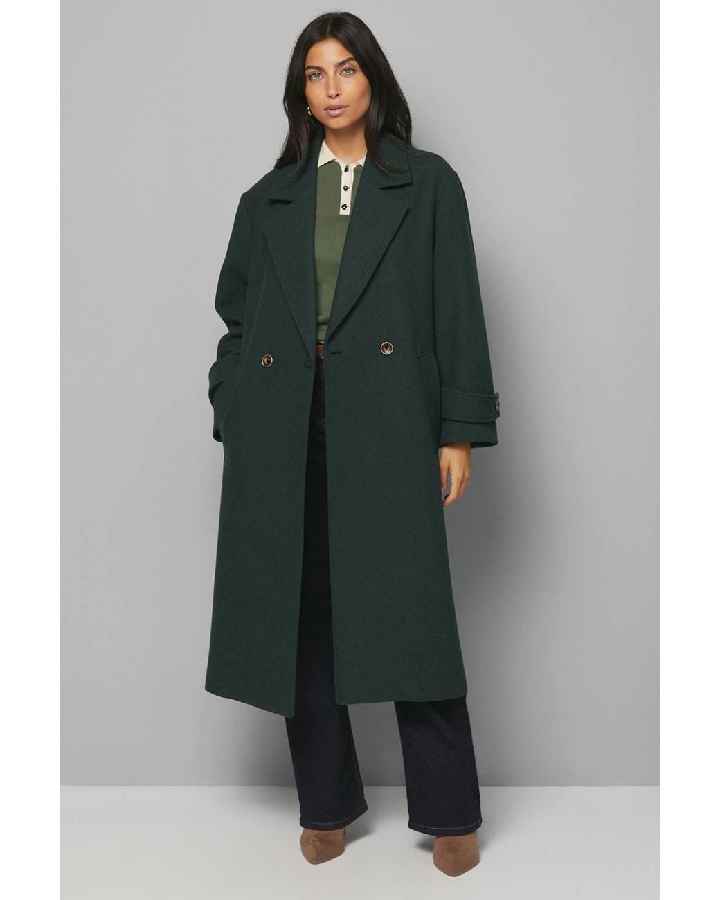 Wallis Green Double Breasted Car Coat