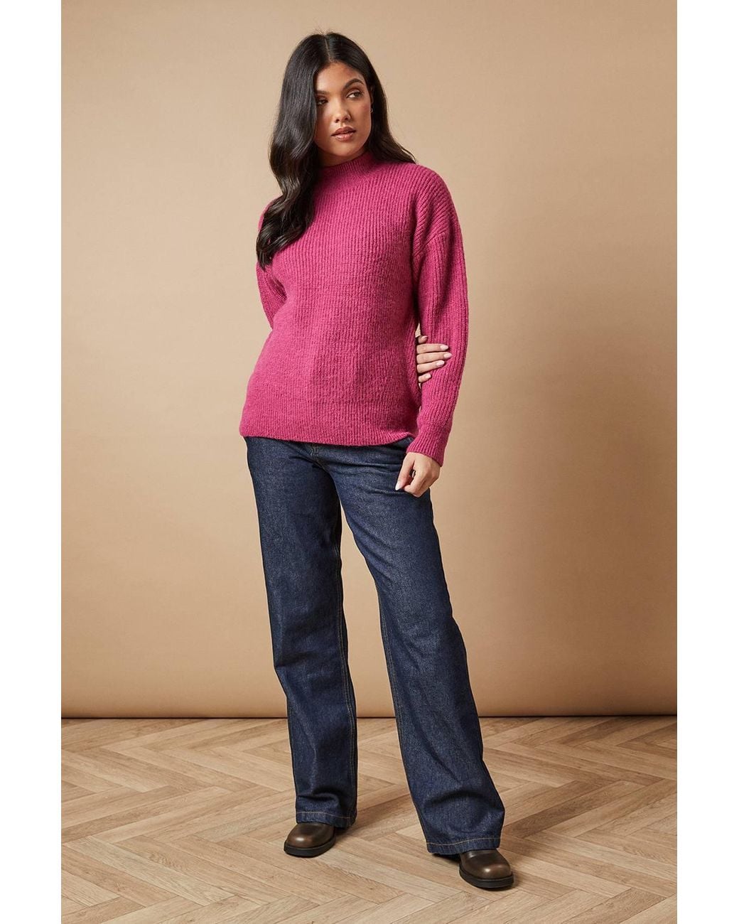 Oasis Pink Ribbed Crew Neck Sweater