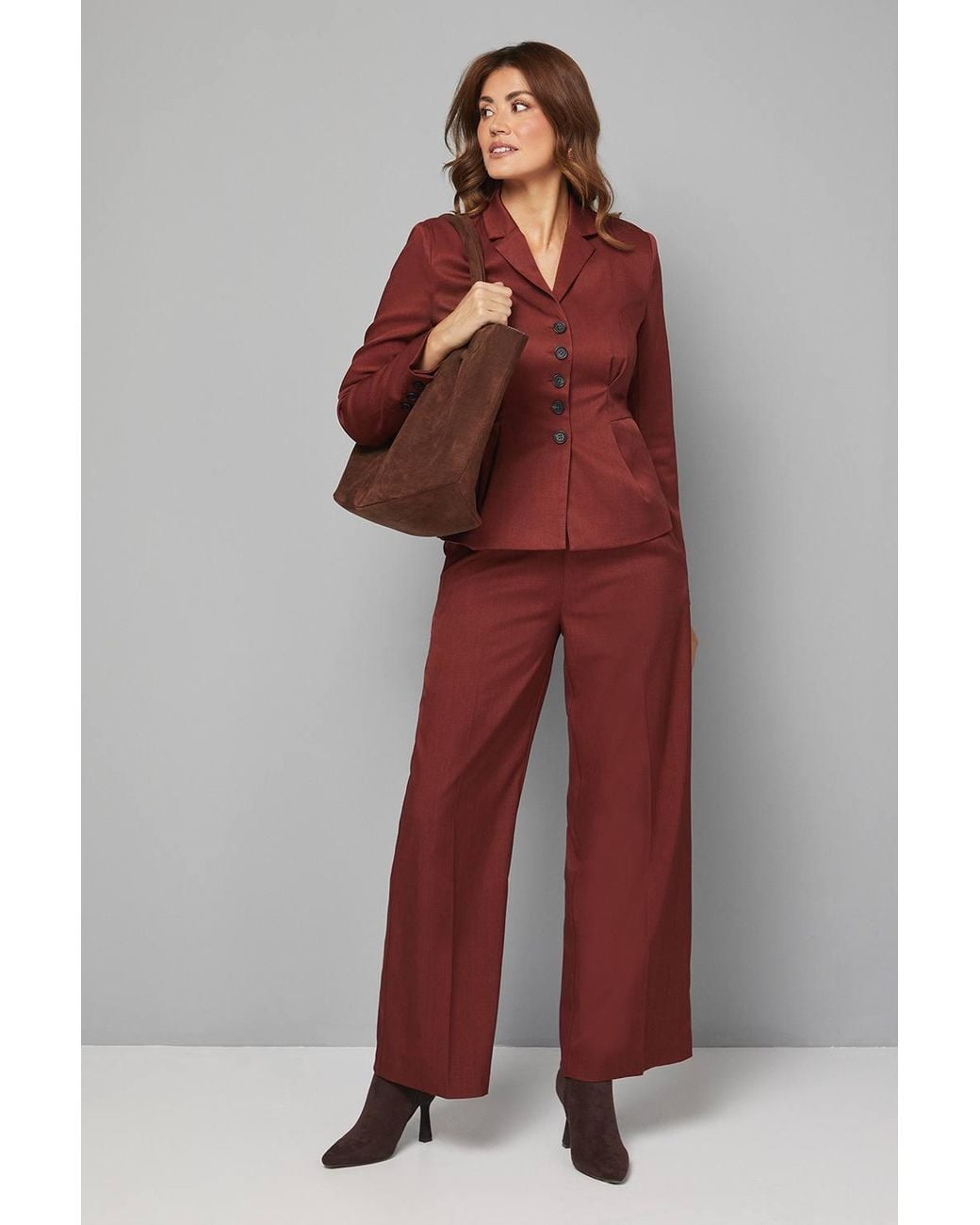Wallis Red Pleat Front Waist Binding Blazer