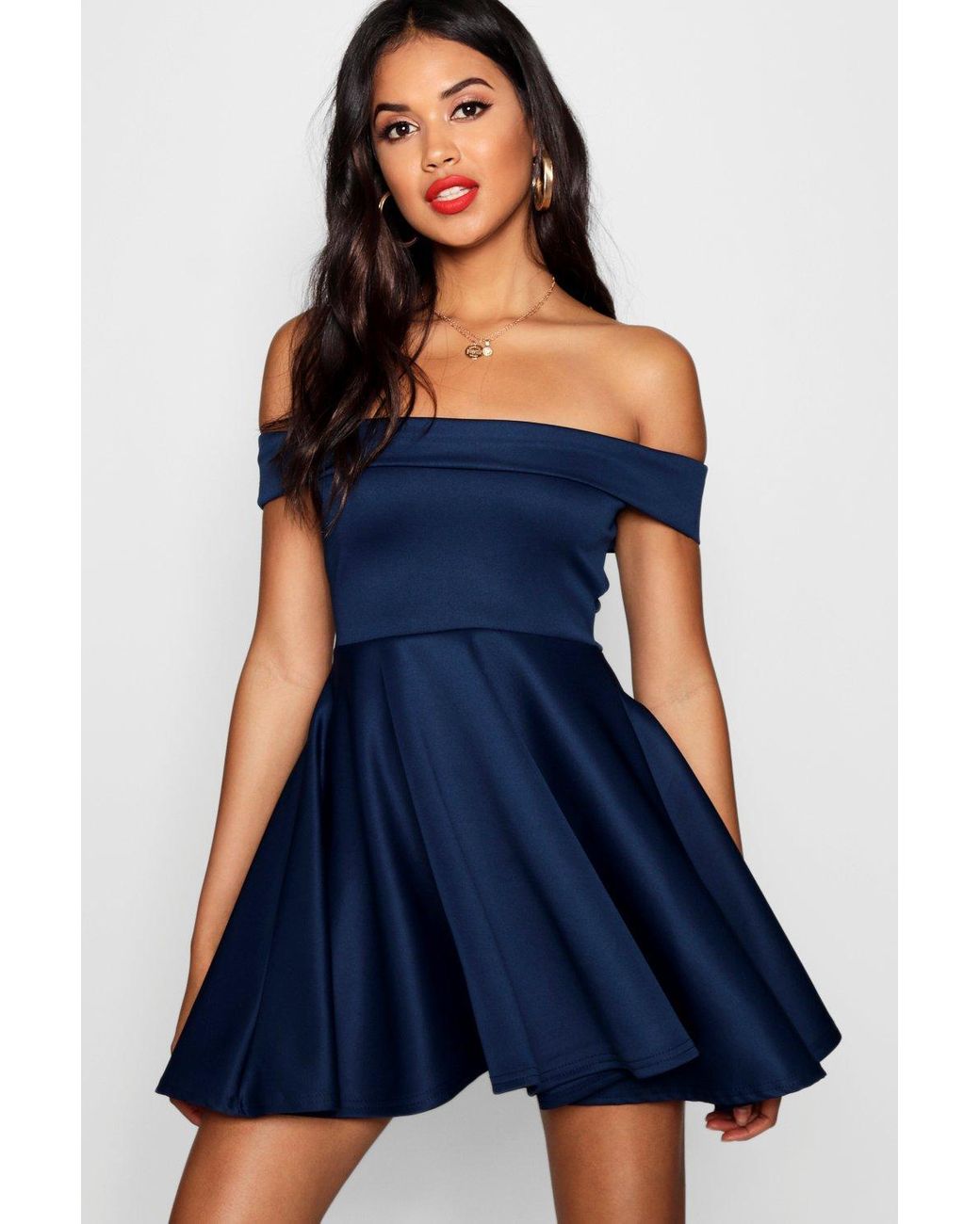 boohoo navy skater dress