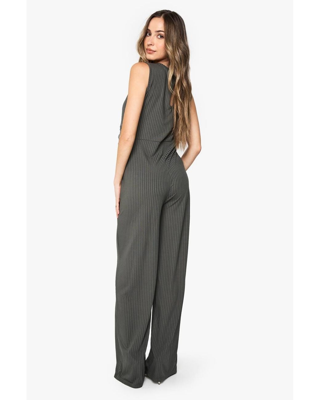 Boohoo Green Maternity Rib Sleeveless Knot Detail Lounge Jumpsuit