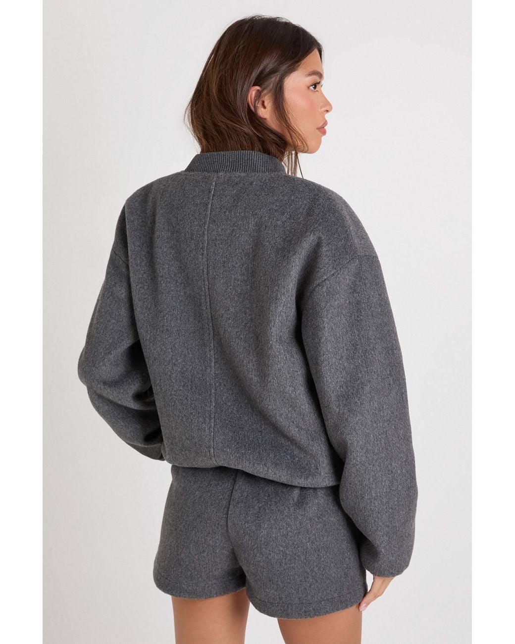 Boohoo Gray Wool Look Bomber Jacket