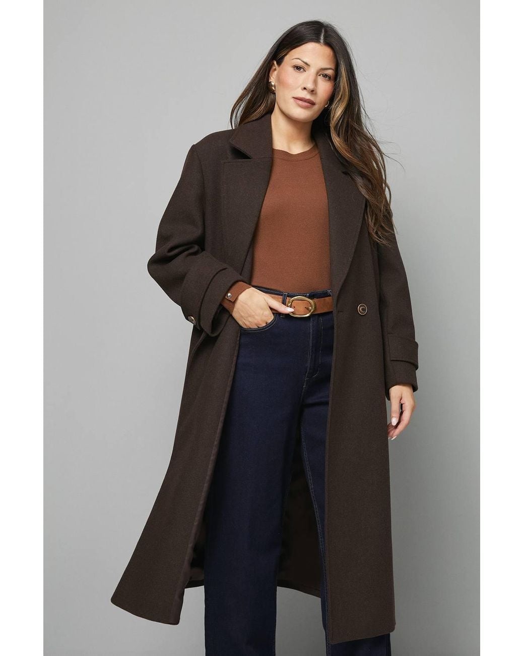 Wallis Brown Double Breasted Car Coat
