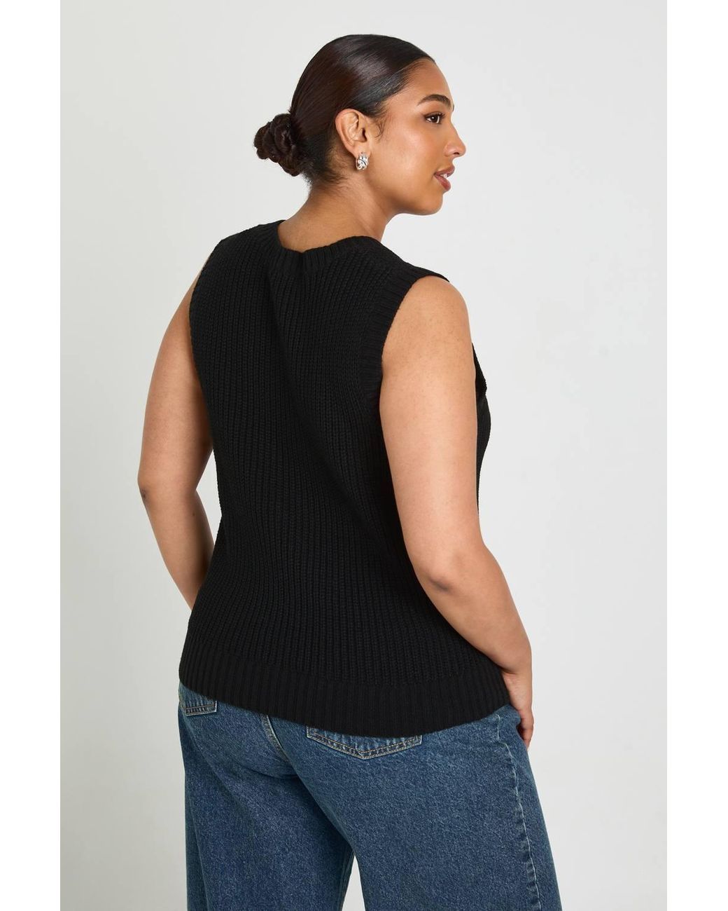 Boohoo Black Plus V Neck Knit Top