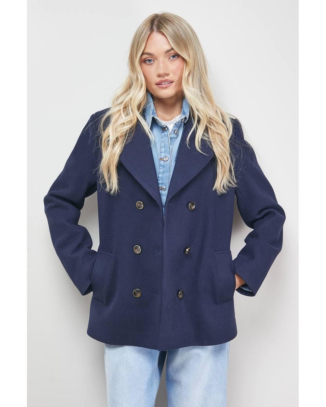 Oasis Blue Double Breasted Blazer Coat