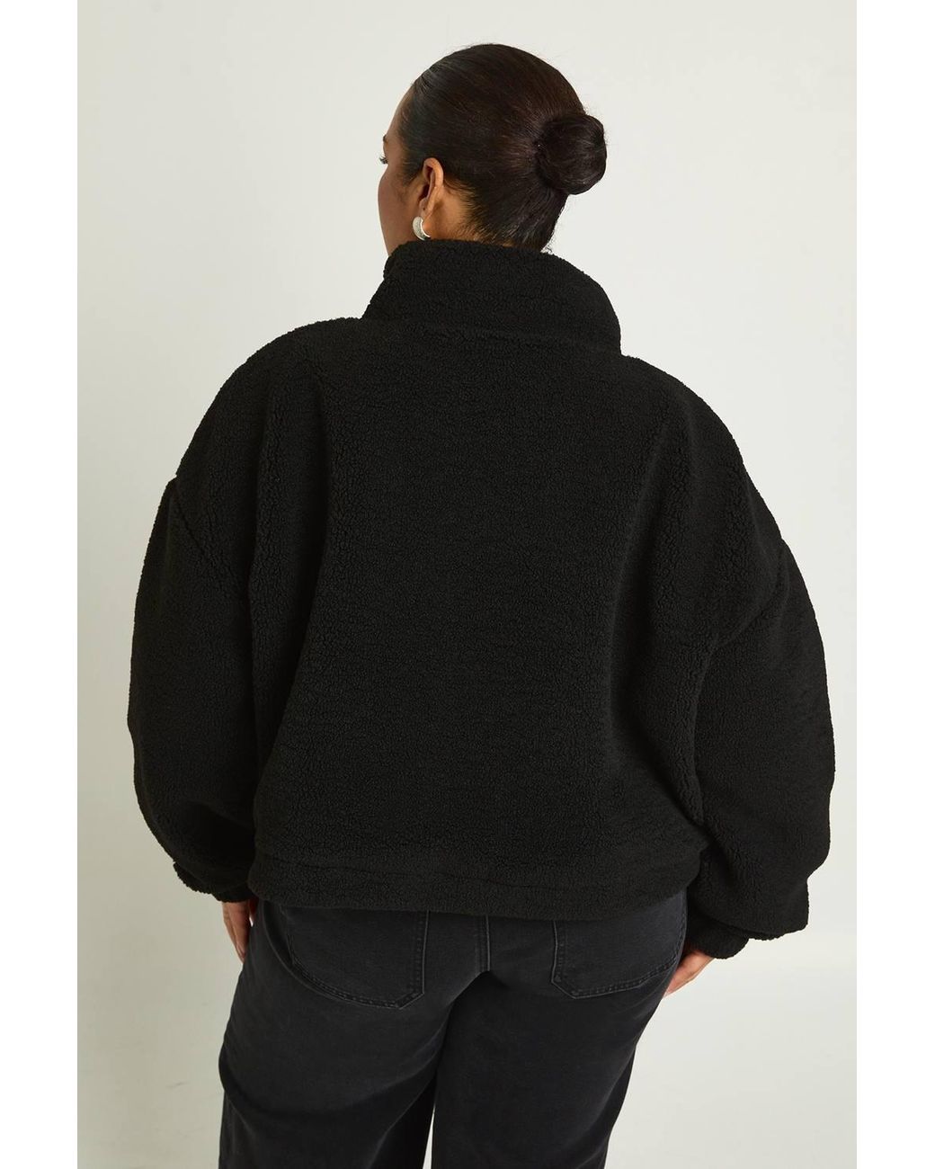 Boohoo Black Plus Boxy Teddy Bomber Jacket
