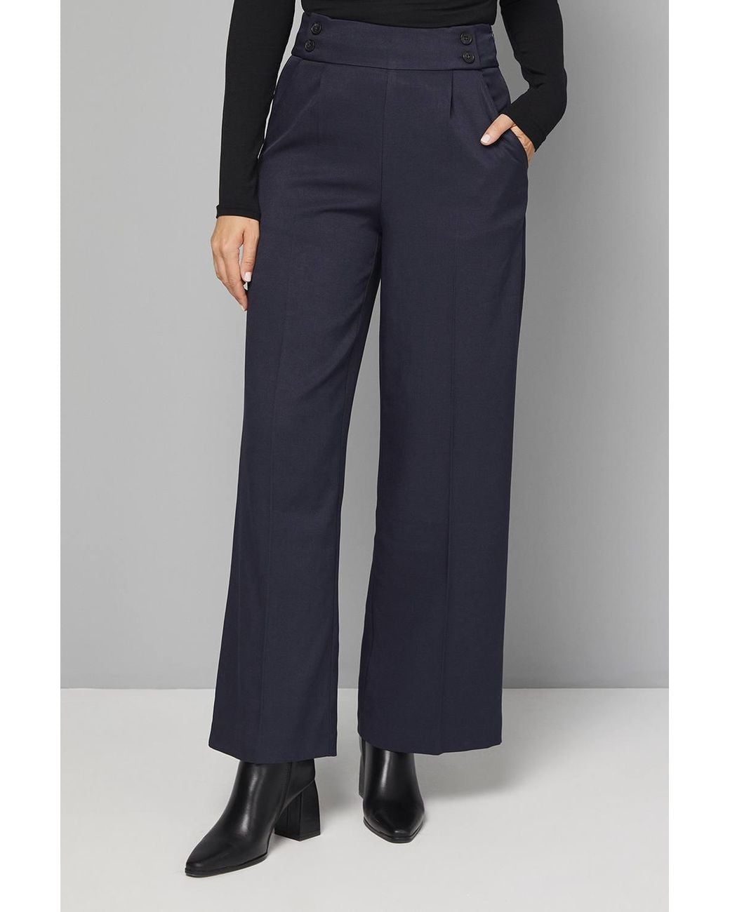 Wallis Blue Pleat Detail Front Button Detail Trouser