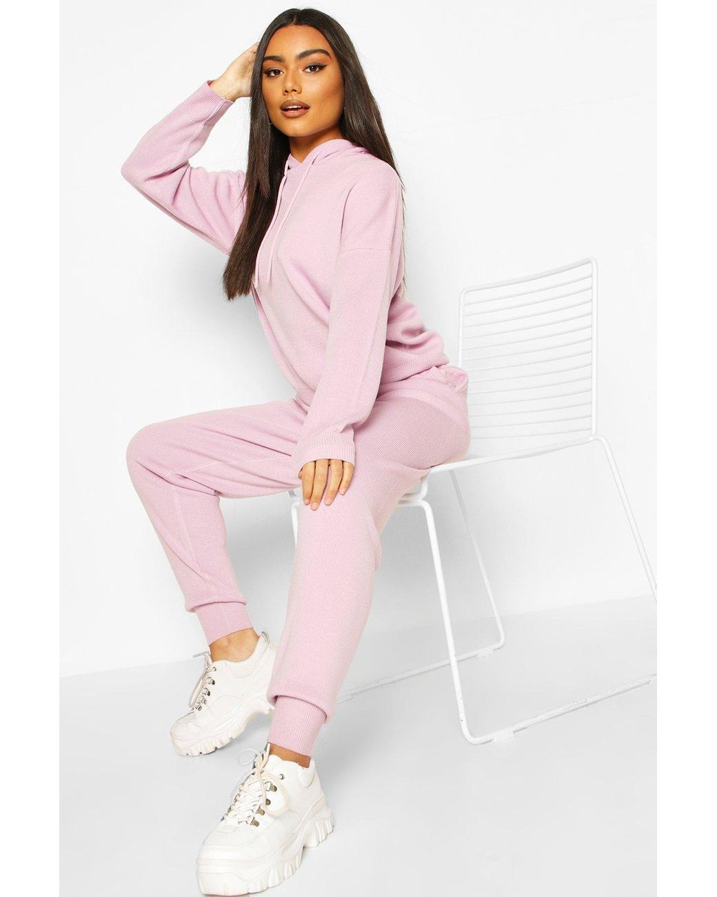 Boohoo Hoody Knitted Lounge Set in Purple - Lyst