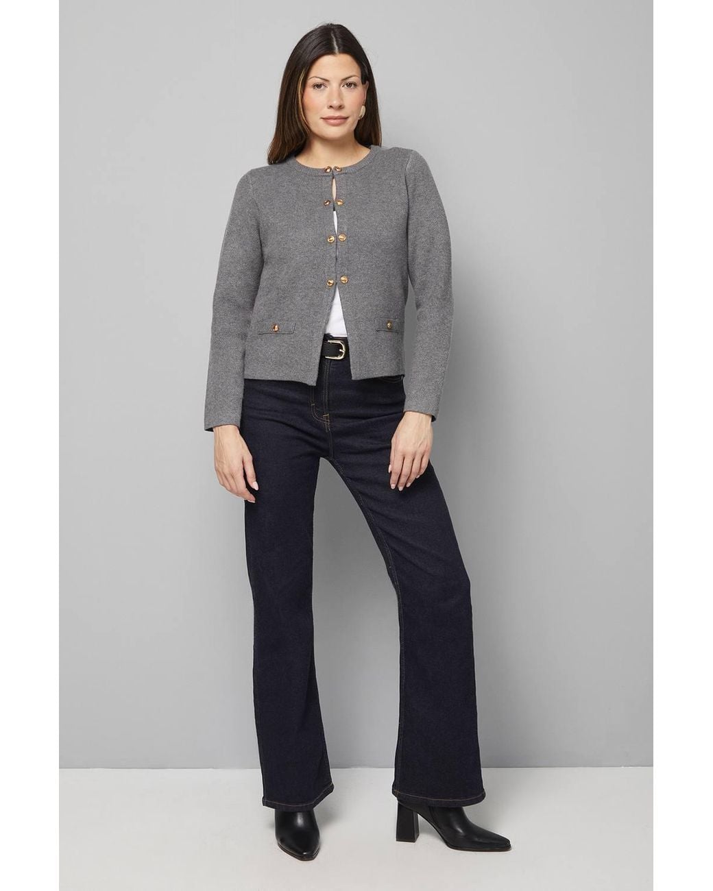 Wallis Gray Fitted Double Button Knitted Jacket