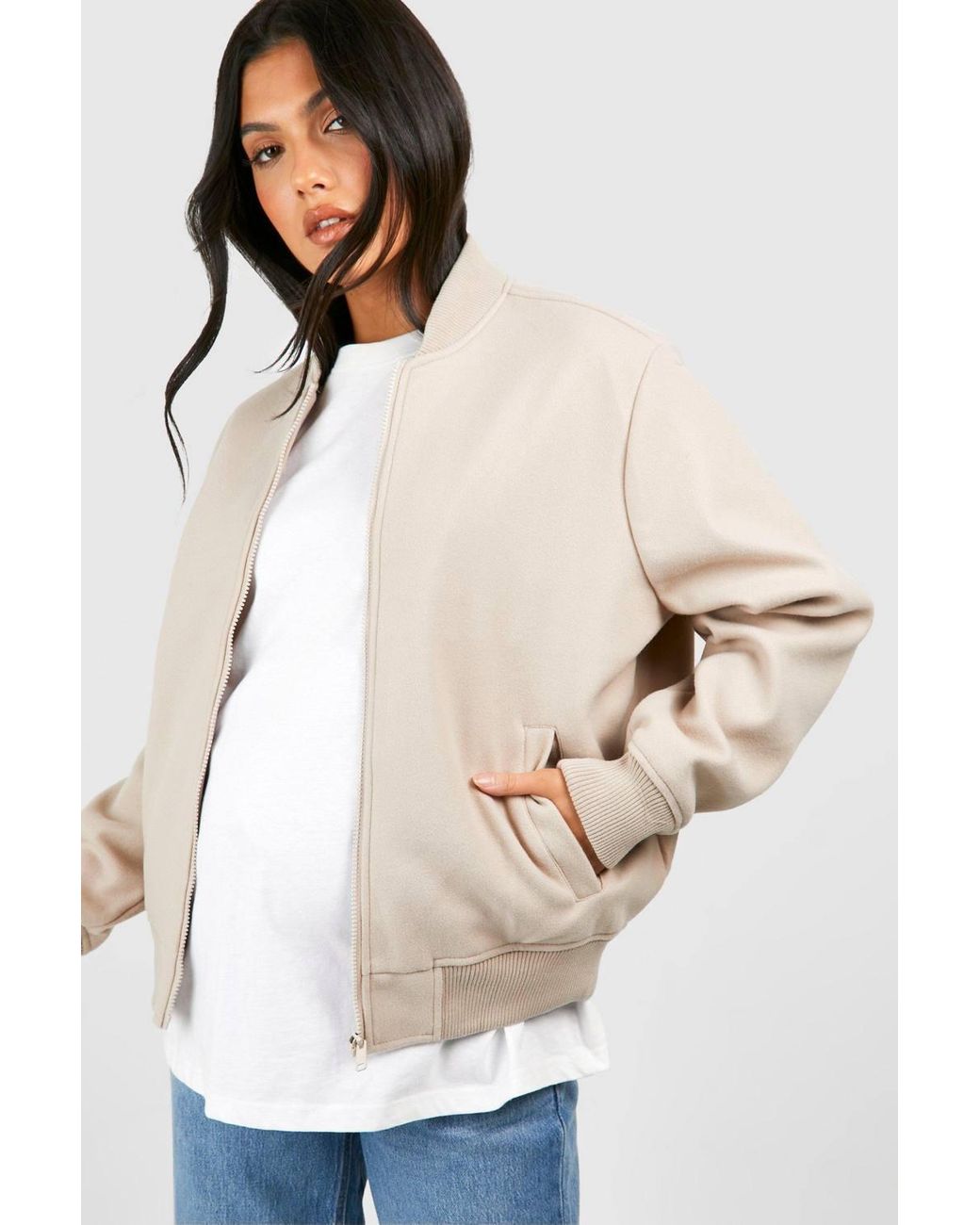Boohoo Natural Maternity Wool Bomber Jacket