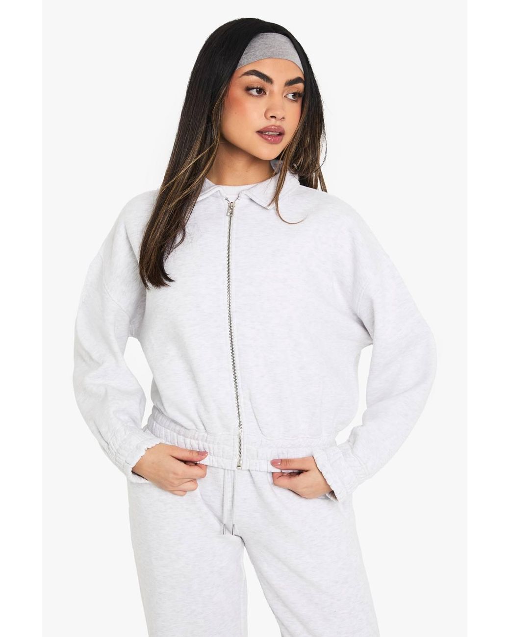 Boohoo White Collared Bomber Jacket