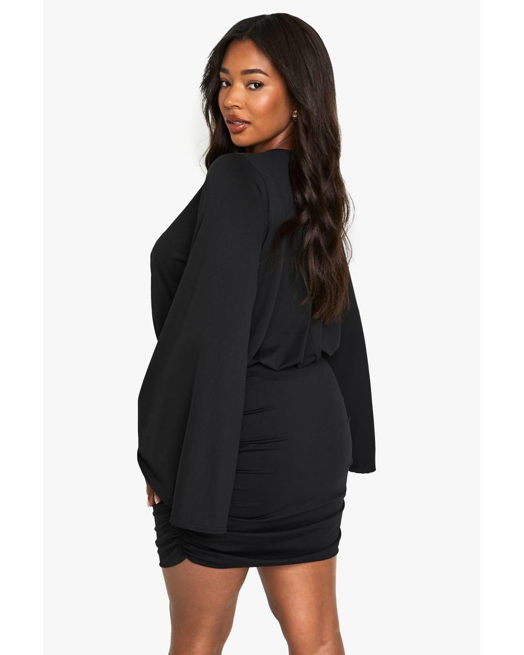 Boohoo Plus Premium Draped Batwing Mini Dress in Black | Lyst