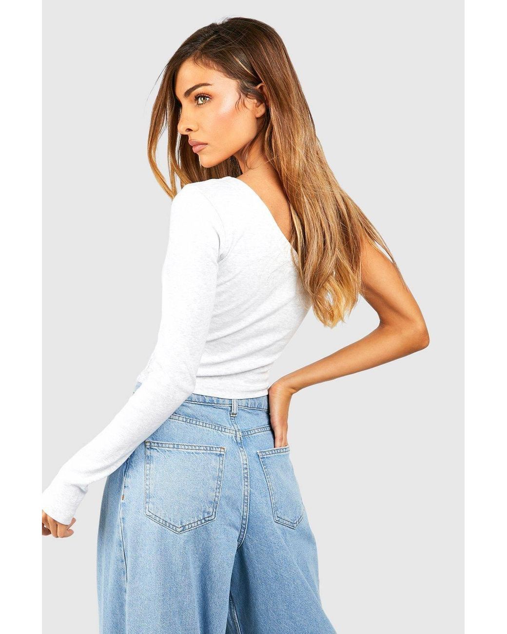 Boohoo White Basic Rib Asymmetric One Shoulder Top