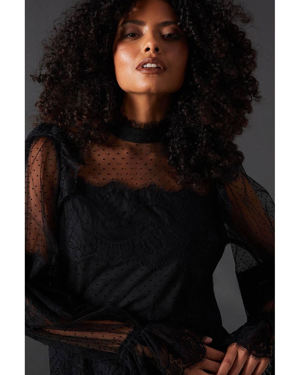 chinese dress ladies Evry | Black Lace Long-Sleeve Mini Dress with Oversized Satin Bow main image 1