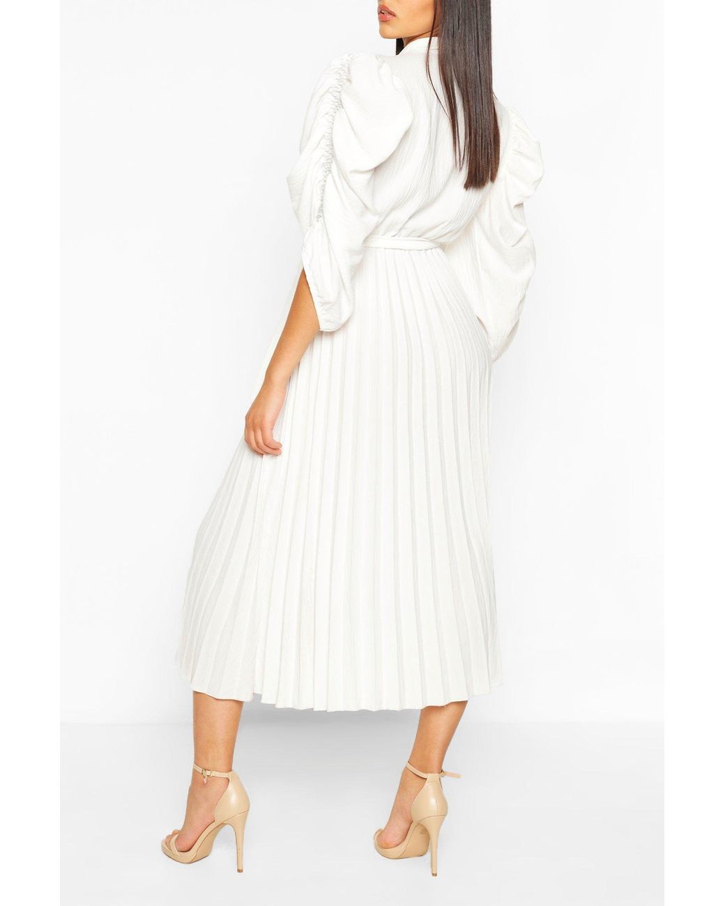 Boohoo Puff Sleeve Pleated Skirt Midi 