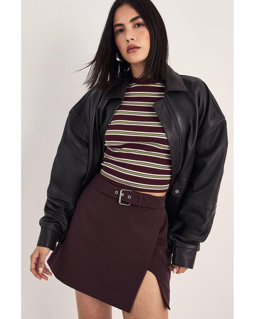 Nasty Gal Brown Belted Split Mini Skirt