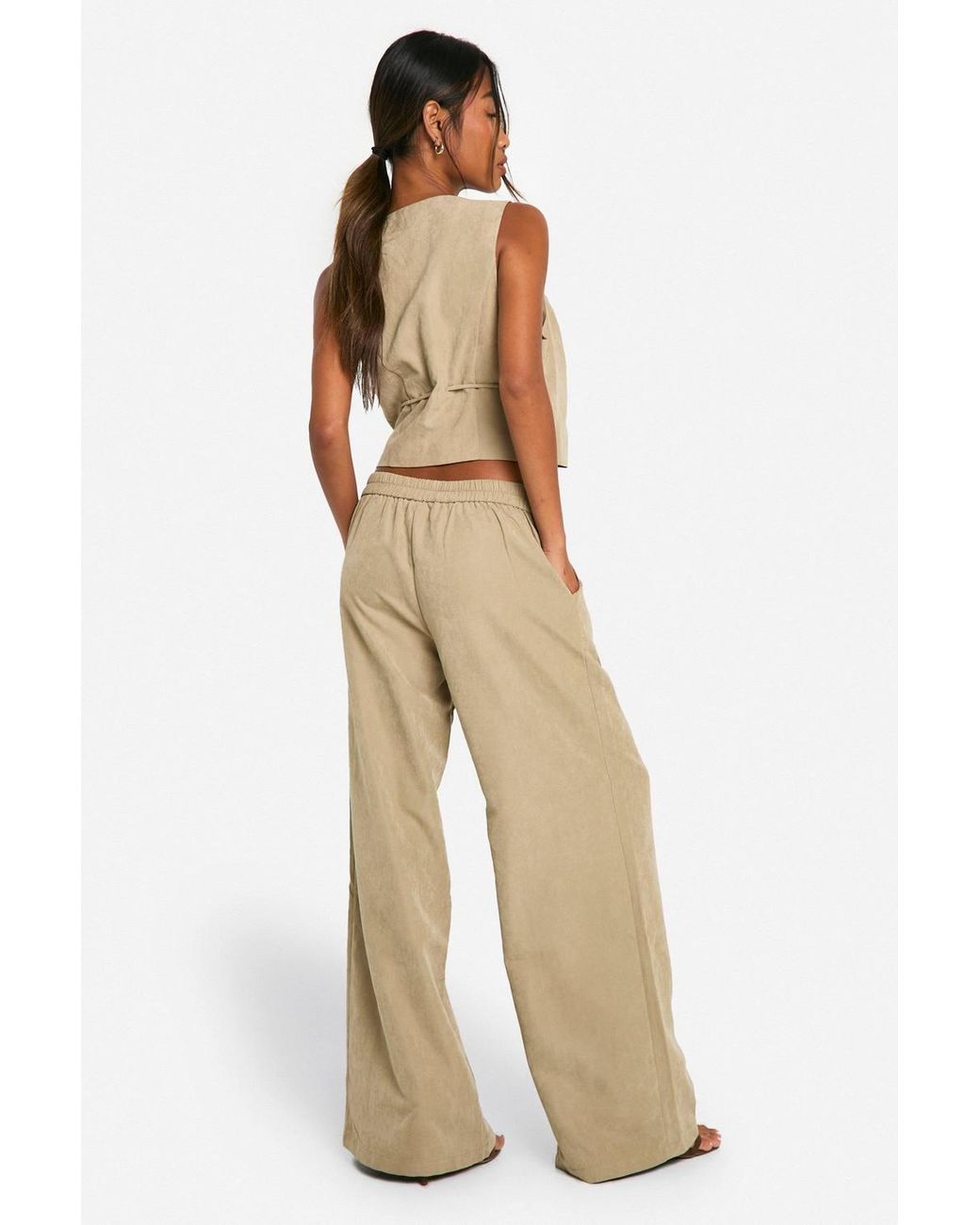 Boohoo Natural Drawstring Wide Leg Pants
