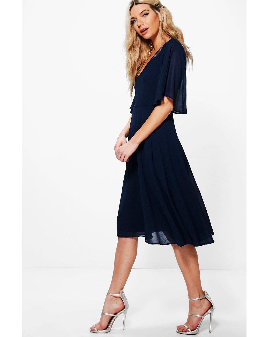 boohoo angel sleeve midi skater dress