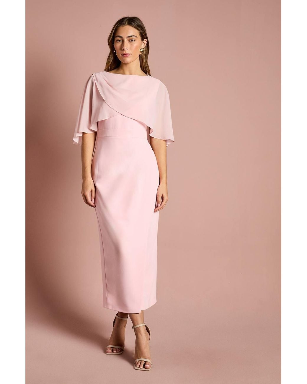 Coast Chiffon Cape Pencil Dress in Pink | Lyst