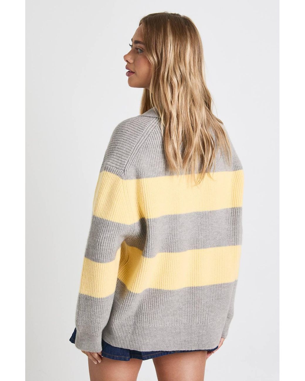 Boohoo Blue Chunky Knit Oversized Collared Button Down Sweater