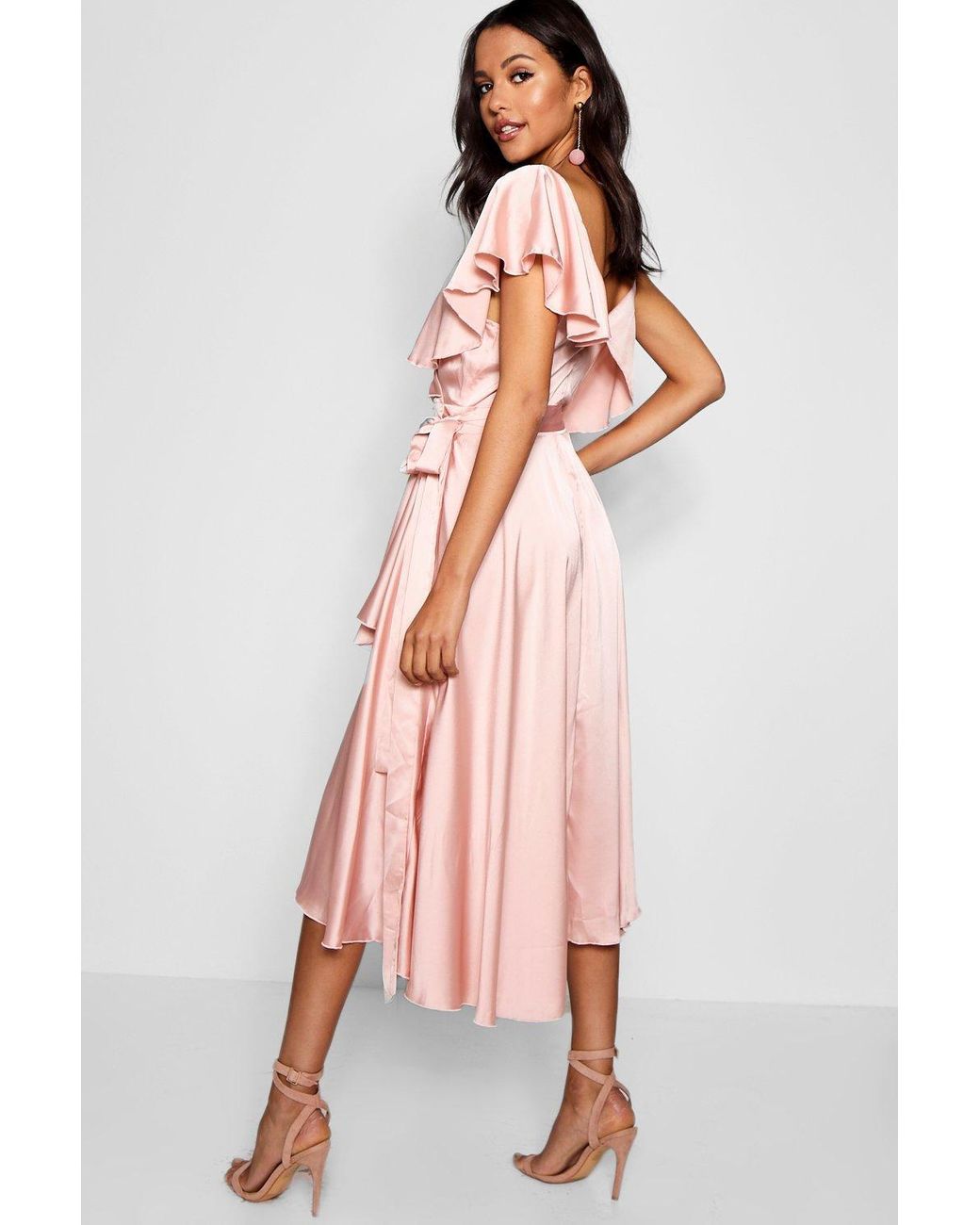 satin frill skirt wrap skater dress