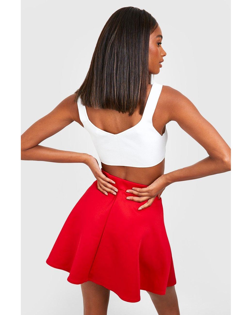 Boohoo Basics High Waisted Micro Fit & Flare Skater Skirt in Red | Lyst UK