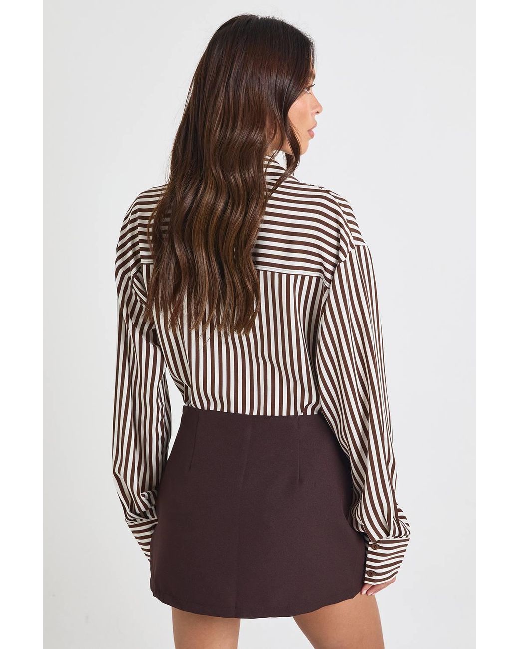 Boohoo Brown Tailored Wrap Front Mini Skort