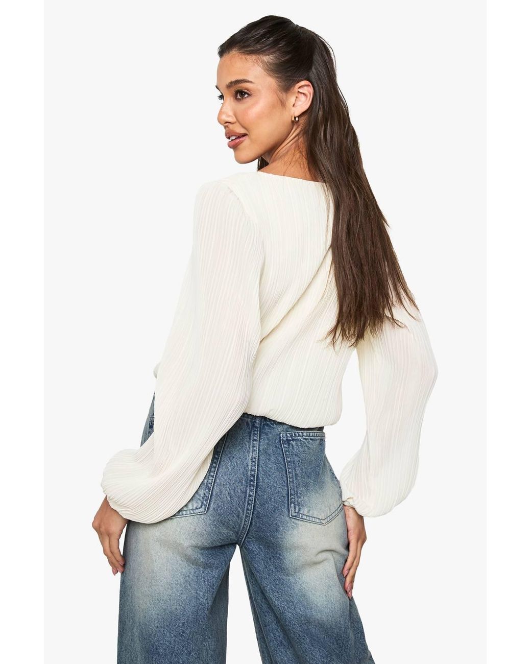 Boohoo White Plisse Button Through Blouse