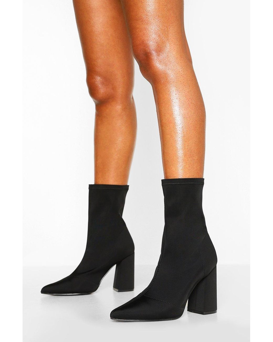 low heel pointed sock boots