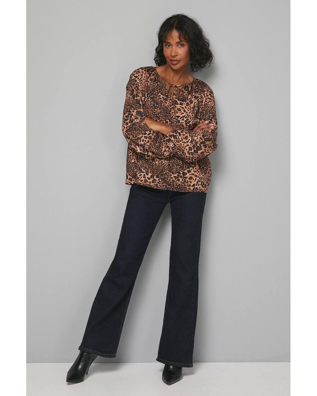Wallis Brown Leopard Print Tie Neck Blouse