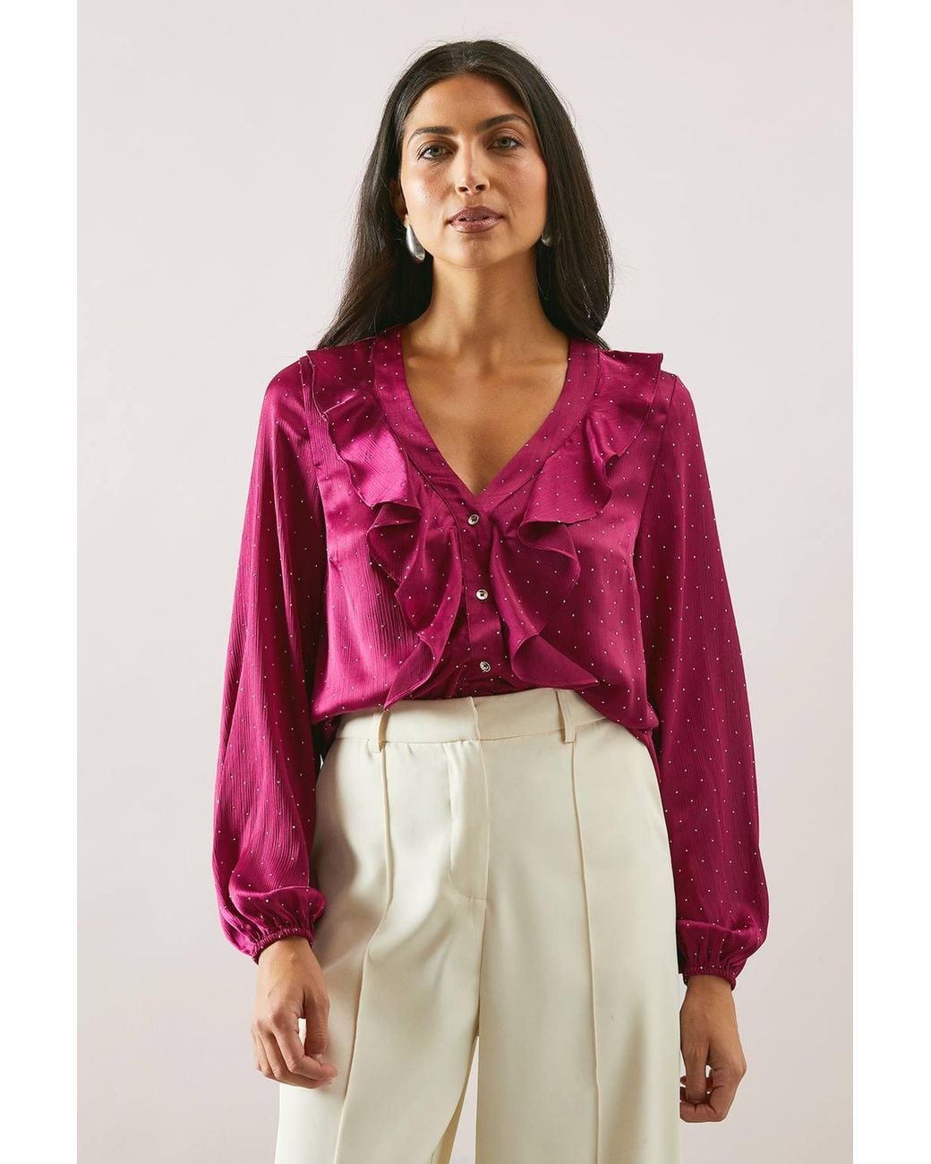 Wallis Pink Satin Hotfix Ruffle Blouse