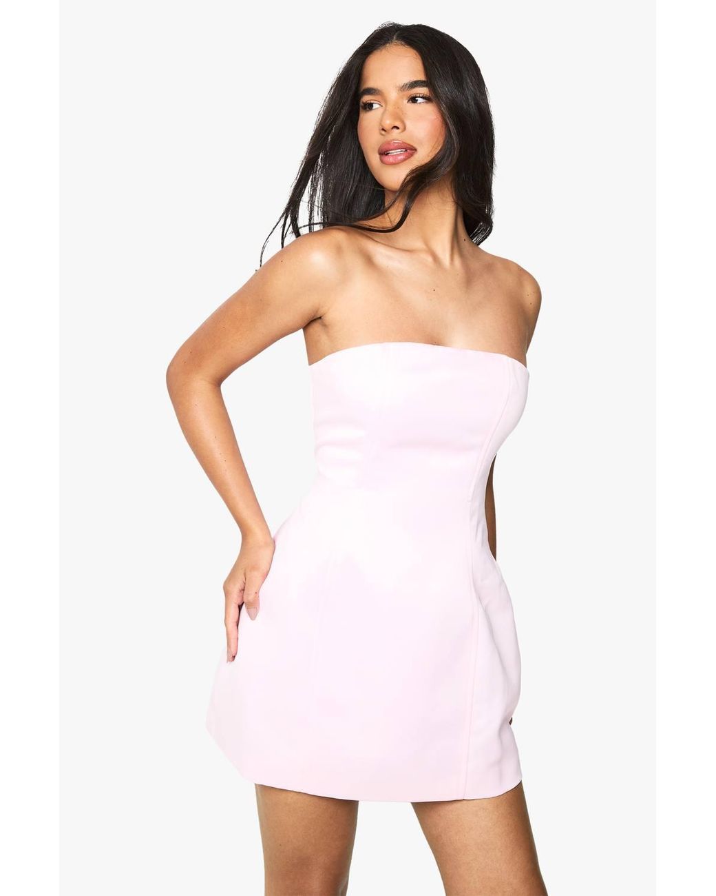 Boohoo Structured Satin Skater Mini Dress in White | Lyst