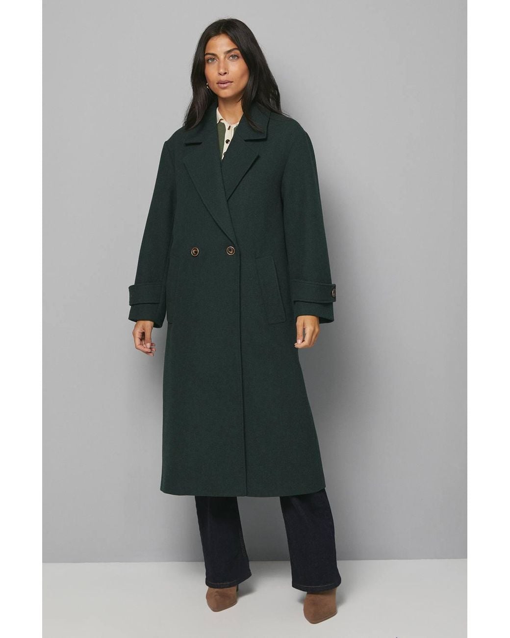 Wallis Green Double Breasted Car Coat
