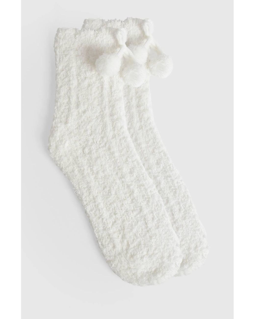 Boohoo White Pom Pom Fluffy Socks